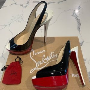 Christian Louboutin Lady Peep Sling 150 Patent Calf Black/Red